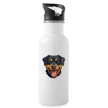 Rottweiler Hund Rasse Aquarell Karikatur Kawaii Cli - Trinkflasche mit integriertem Trinkhalm - Weiß - Rechts