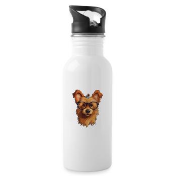 Australian Terrier Dog Breed Watercolor Cartoon Ka - Water bottle with straw - white - Right