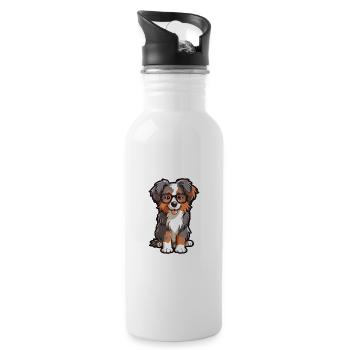 Australian Shepherd Dog Breed Watercolor Cartoon K - Water bottle with straw - white - Right