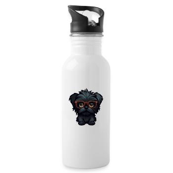 Affenpinscher Dog Breed Watercolor Cartoon Kawaii - Water bottle with straw - white - Right