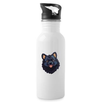 Schipperke Hunderasse Aquarell Karikatur Kawaii Cli - Trinkflasche mit integriertem Trinkhalm - Weiß - Rechts