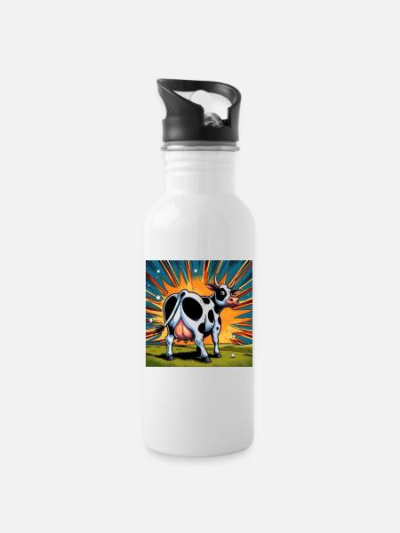 Cow from behind - Water bottle with straw - white