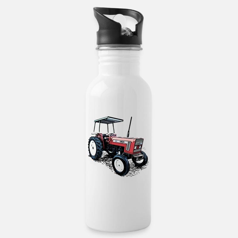 Traktor 666 - Trinkflasche mit integriertem Trinkhalm - Weiß