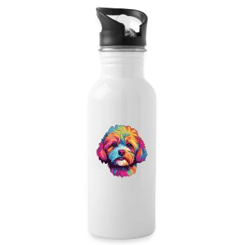 Shih Poo Hunderasse Aquarell Karikatur Kawaii Farbe - Trinkflasche mit integriertem Trinkhalm - Weiß - Rechts