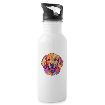 Golden Retriever Dog Breed Watercolor Cartoon Kawa - Water bottle with straw - white - Right