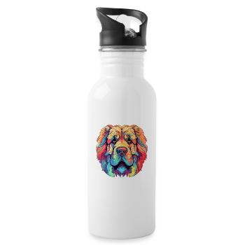 Leonberger Dog Breed Watercolor Cartoon Kawaii Col - Water bottle with straw - white - Right