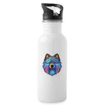 Keeshond Hunderasse Aquarell Karikatur Kawaii Farbe - Trinkflasche mit integriertem Trinkhalm - Weiß - Rechts