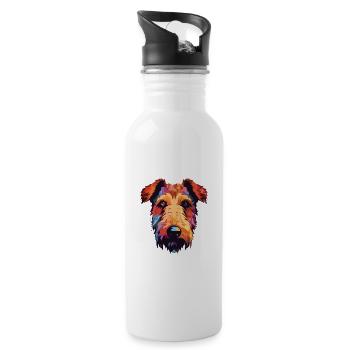 Welsh Terrier Dog Breed Watercolor Cartoon Kawaii - Water bottle with straw - white - Right