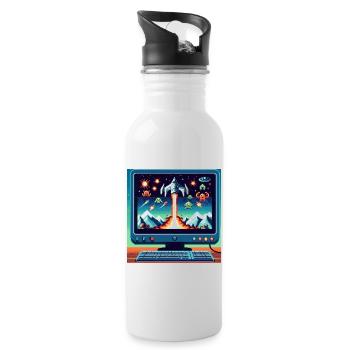 Retro-Flugzeug-Spiel - Trinkflasche mit integriertem Trinkhalm - Weiß - Rechts