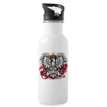 Polen Polska polnisch Wappen Adler Flagge Geschenk - Trinkflasche mit integriertem Trinkhalm - Weiß - Rechts