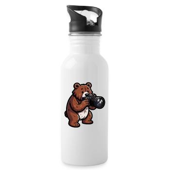 Shutterbear: Der Wildnisfotograf - Trinkflasche mit integriertem Trinkhalm - Weiß - Rechts