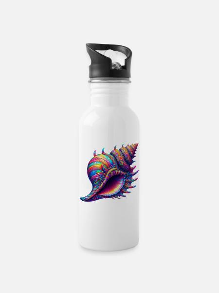 Muschel - Trinkflasche mit integriertem Trinkhalm - Weiß