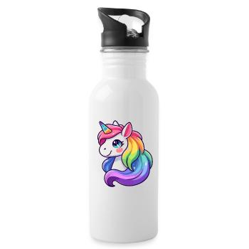 Licorne arc-en-ciel radieuse : la jument mythique - Gourde avec paille intégrée - blanc - Droite