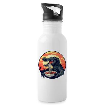 Funny Crocodile Ramen Noodles Japan Alligator - Water bottle with straw - white - Right
