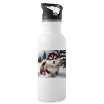 Siberian husky puppy in the snow - Water bottle with straw - white - Right