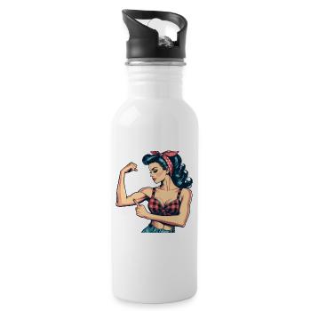 Strength strong woman rockabilly biceps gift - Water bottle with straw - white - Right