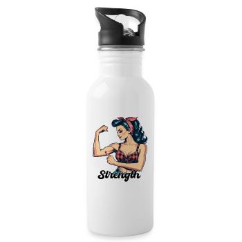Strength Strong Woman Rockabilly Biceps Gift - Water bottle with straw - white - Right