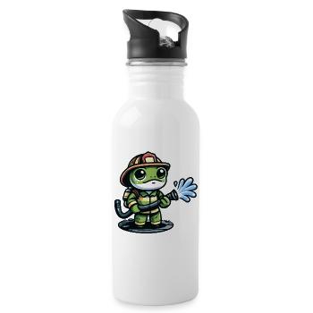 Feuerwehrmann Ribbit: Der tapfere Teichverteidiger - Trinkflasche mit integriertem Trinkhalm - Weiß - Rechts
