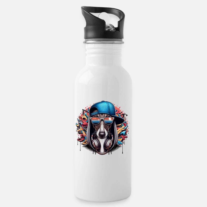 Windhund Gangsta Hund Graffiti Geschenk - Trinkflasche mit integriertem Trinkhalm - Weiß