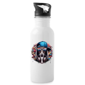 Greyhound Gangsta Dog Graffiti Gift - Water bottle with straw - white - Right