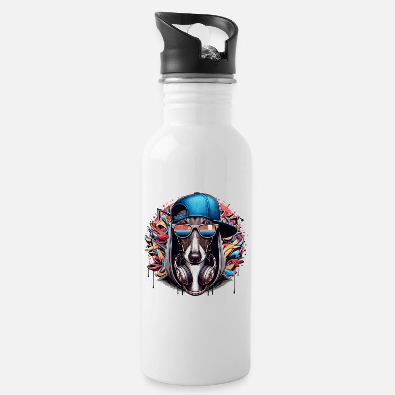 Windhund Gangsta Hund Graffiti Geschenk - Trinkflasche mit integriertem Trinkhalm - Weiß