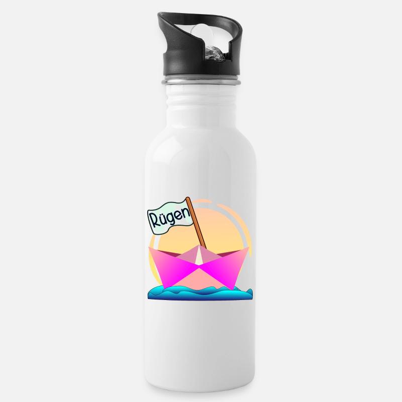 BOOTSFAHRER Ostseeinsel RÜGEN - Trinkflasche mit integriertem Trinkhalm - Weiß