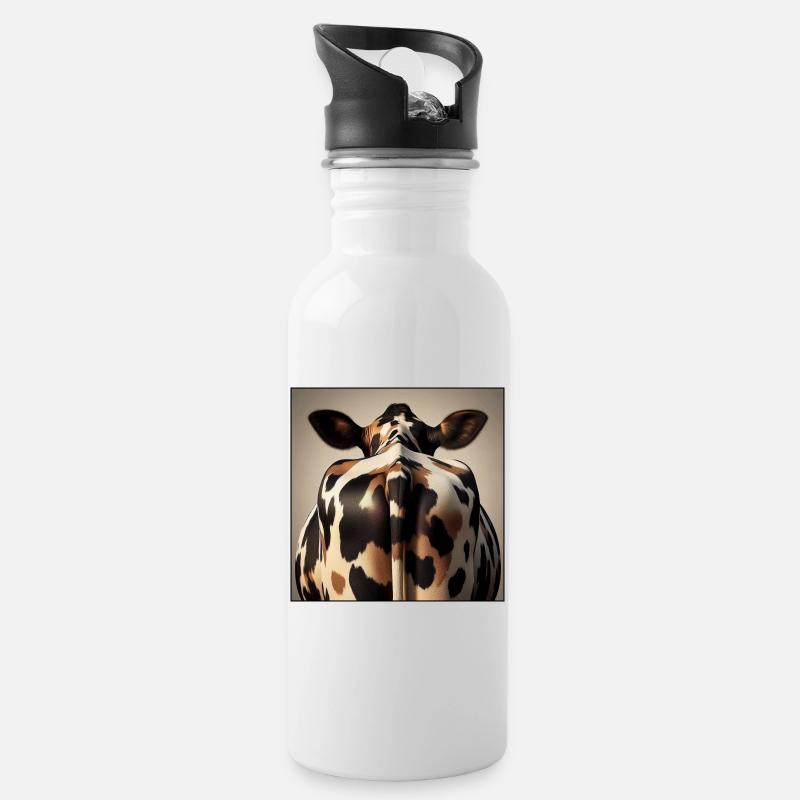 Kuh von hinten - Trinkflasche mit integriertem Trinkhalm - Weiß