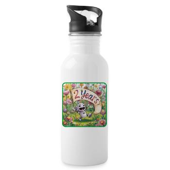 2 Jahre 2. Geburtstag Roboter auf Blumenwiese - Trinkflasche mit integriertem Trinkhalm - Weiß - Rechts