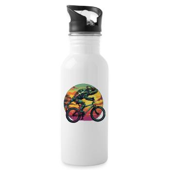 Chamäleon Fahrrad Fahrradfahrer Reptilien Tier - Trinkflasche mit integriertem Trinkhalm - Weiß - Rechts