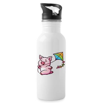 Das Drachenabenteuer des luftigen Ferkels - Trinkflasche mit integriertem Trinkhalm - Weiß - Rechts