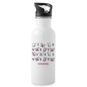 schönes Geschenk Ich hab dich lieb - Trinkflasche mit integriertem Trinkhalm - Weiß - Rechts