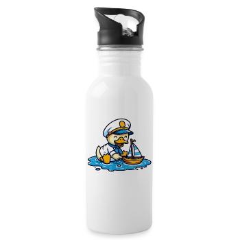 Sailing Duck: The Seafaring Captain - Water bottle with straw - white - Right
