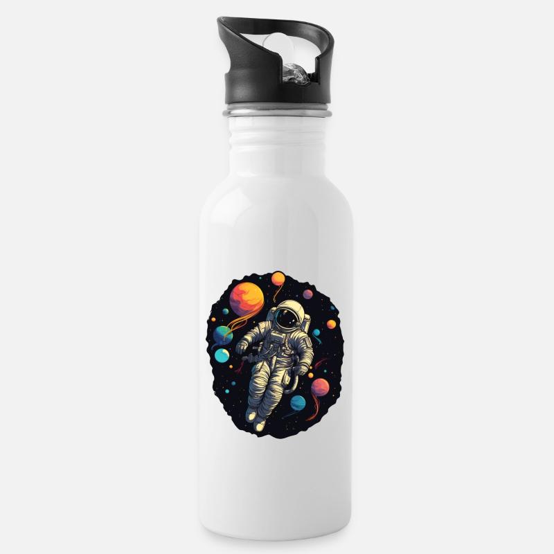 Astronaut im Weltall - Trinkflasche mit integriertem Trinkhalm - Weiß