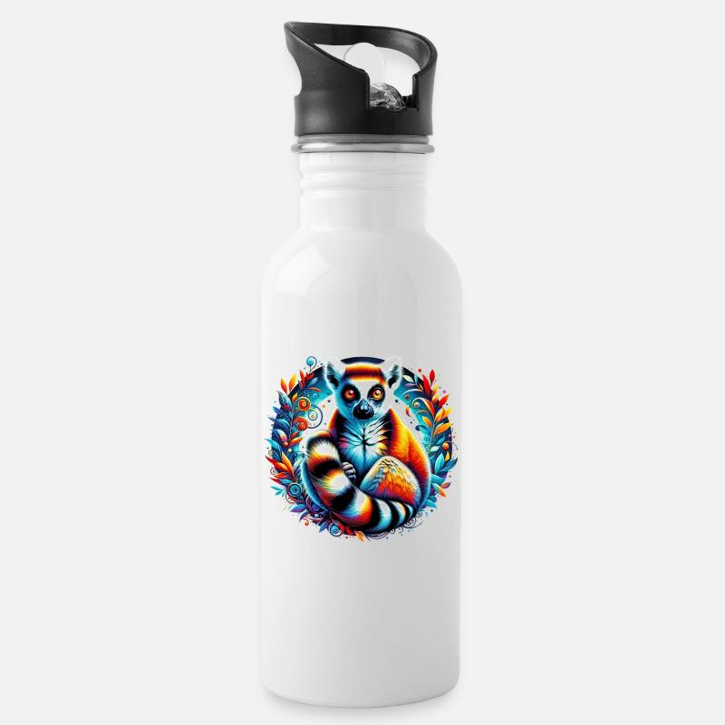 Lemur - Trinkflasche mit integriertem Trinkhalm - Weiß