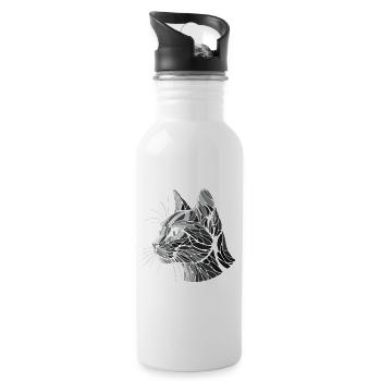 Schwarz-weißer Katzenkopf, geometrische Kunst, Polygone - Trinkflasche mit integriertem Trinkhalm - Weiß - Rechts