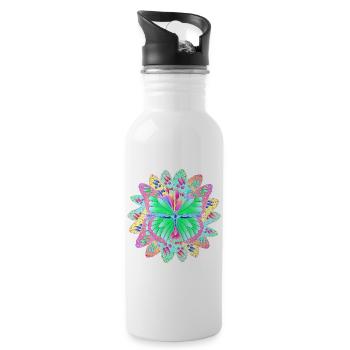 Papillons Fleur - Gourde avec paille intégrée - blanc - Droite