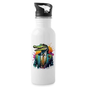 Crocodile in a suit - Water bottle with straw - white - Right