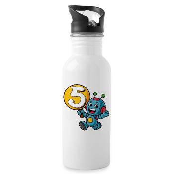 Enfin 5 ans cinq cinquième anniversaire Robot - Gourde avec paille intégrée - blanc - Droite