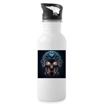 Skull Fused with Snake 3D - Water bottle with straw - white - Right