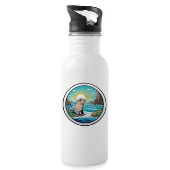 Small seal on the coast - Water bottle with straw - white - Right