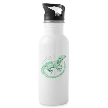 Eidechsen-Grüntöne, Aborigine-Motive, Tribal - Trinkflasche mit integriertem Trinkhalm - Weiß - Rechts