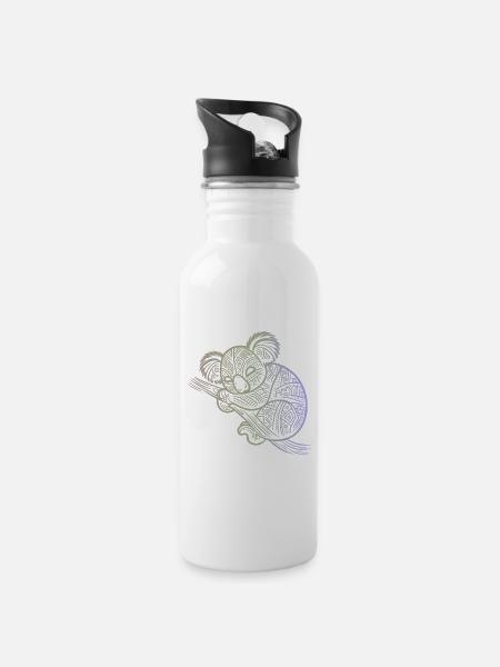 Koala in Aborigine-Mustern, Stammesmuster - Trinkflasche mit integriertem Trinkhalm - Weiß