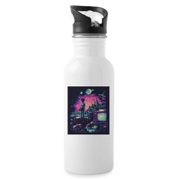Retro-Gaming-Odyssee - Trinkflasche mit integriertem Trinkhalm - Weiß - Rechts