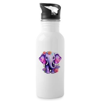 Elefant Elefanten Motiv - Trinkflasche mit integriertem Trinkhalm - Weiß - Rechts