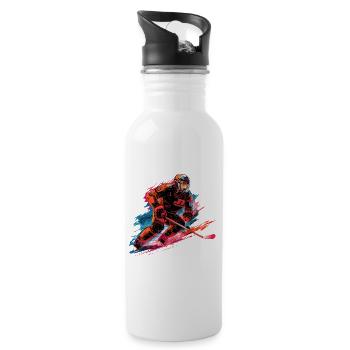 Hockey player with a hockey stick on the ice rink - Water bottle with straw - white - Right