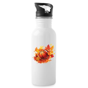 Basketball-, Ahorn- und Eichenlaub im Herbst - Trinkflasche mit integriertem Trinkhalm - Weiß - Rechts