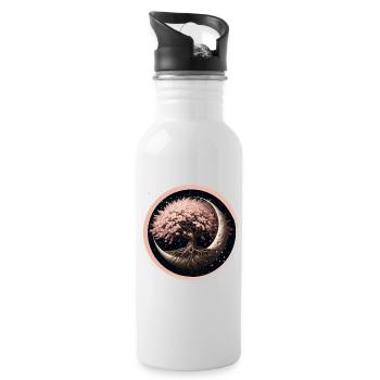 Elegant Cherry Blossom Bonsai Tree on Crescent Moon - Water bottle with straw - white - Right