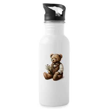 Teddy vintage avec des fleurs : une touche de nostalgie - Gourde avec paille intégrée - blanc - Droite