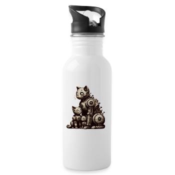 Charming vintage illustration of a cat family - Water bottle with straw - white - Right