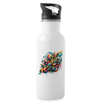 Coole florale dynamische Graffiti-Illustration - Trinkflasche mit integriertem Trinkhalm - Weiß - Rechts